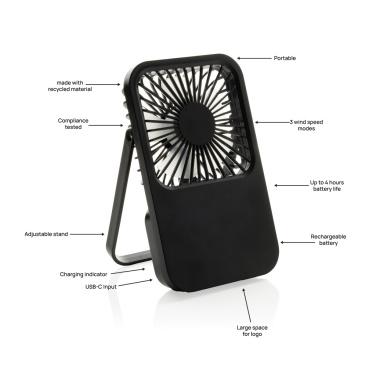 Logotrade promotional product picture of: Aervina RCS recycled plastic re-chargeable desk fan