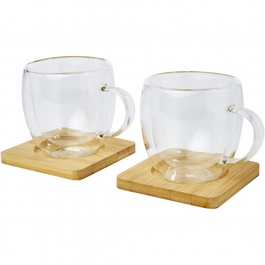 Logotrade firmakingitused pilt: Manti 2-osaline 250 ml topeltseinaga klaasist tass bambusest alusega 