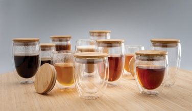 Logotrade ärikingituse foto: Kaheseinaline boorsilikaatklaas bambusest kaanega 350ml 2tk komplekt