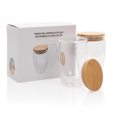 Logotrade reklaamkingi foto: Kaheseinaline boorsilikaatklaas bambusest kaanega 350ml 2tk komplekt