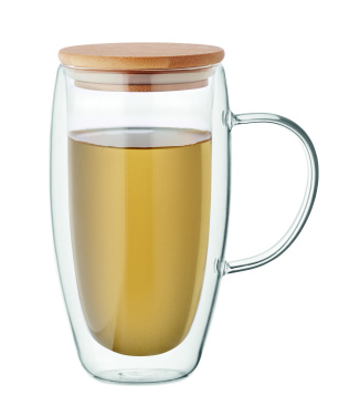 Logo trade reklaamtoote pilt: Topeltseinaga klaasist kruus kaanega 450ml
