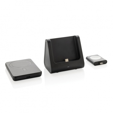 Logo trade mainoslahja ja liikelahja tuotekuva: Powerbase 3 in 1 -laturi virtapankilla RCS kierrätysmuovia