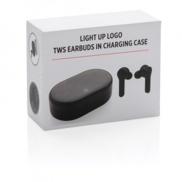 Logotrade mainostuotet kuva: Light up logo TWS -kuulokkeet latauskotelossa