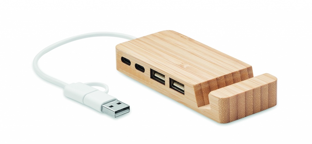 Logo trade liikelahjat mainoslahjat kuva: 4 portin USB-keskitin bambua