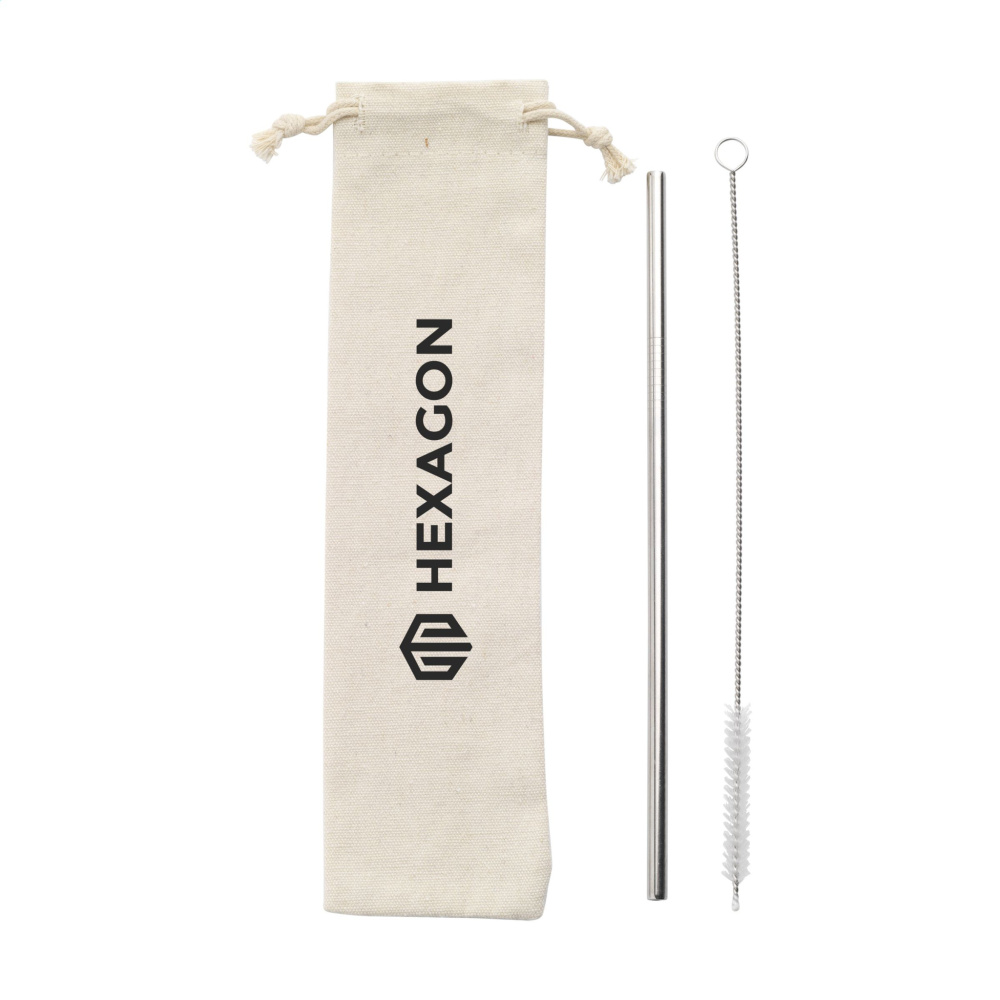 Logo trade mainoslahjat ja liikelahjat kuva: Uudelleenkäytettävä 1 kpl ECO Straw Set ruostumattomasta teräksestä valmistettu olki