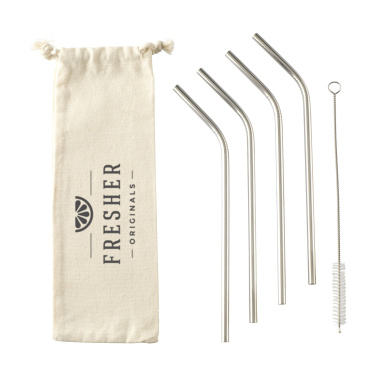 Logo trade mainoslahjat ja liikelahjat kuva: ECO RVS 4 kpl ECO Straw Set ruostumattomasta teräksestä valmistetut pillit
