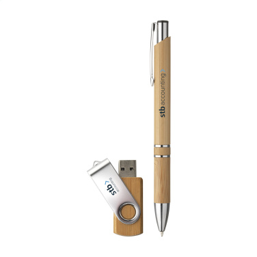 Logotrade liikelahja mainoslahja kuva: Bamboo Connect -lahjasetti 8 Gt