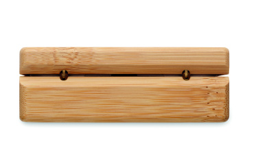 Logo trade mainoslahja kuva: TWS-kuulokkeet bambukotelossa