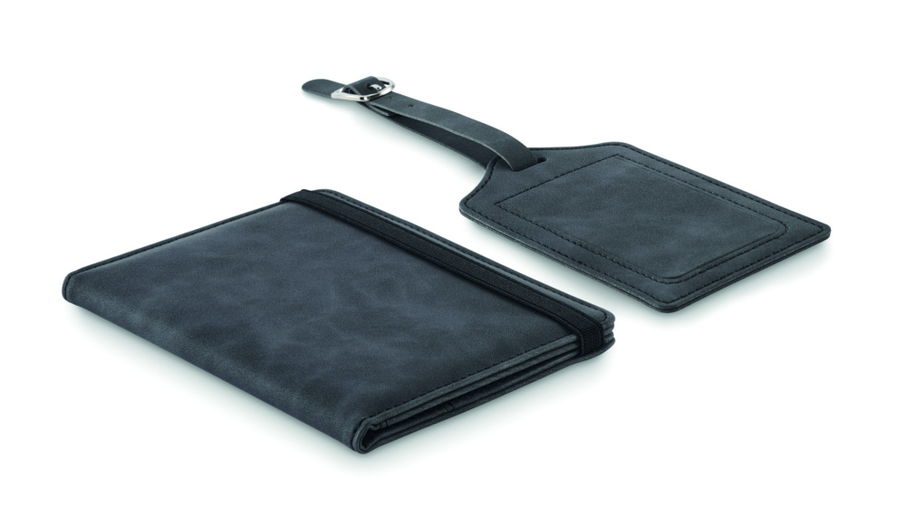 Logo trade liikelahja kuva: Passinkannet ja matkalaukku tagi