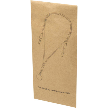 Logo trade mainoslahjat tuotekuva: Funi kierrätetystä muovista valmistettu älypuhelinkaulanauha, jossa on sisäänrakennettu datasynkronointi- ja 100 W:n 5-in-1-pikalatauskaapeli