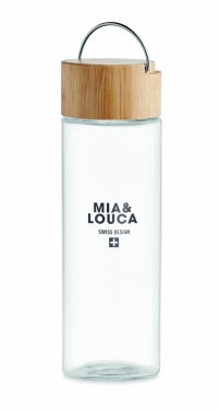 Logotrade reklaminiai produktai nuotrauka: Stiklinis buteliukas 500ml bambuko dangtelis