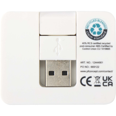 Logotrade reklaminiai produktai nuotrauka: „Gaia“ 4 prievadų USB šakotuvas su USB-A ir C tipo išvestimis bei dviguba įvestimi – pagamintas iš perdirbto plastiko