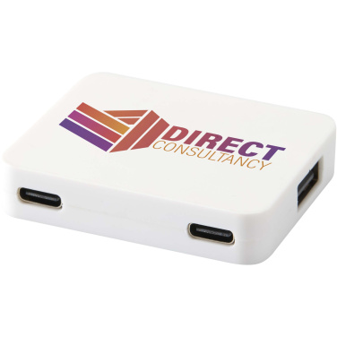 Logotrade biznesa dāvanas foto: Gaia 4 portu USB centrmezgls ar USB-A un C tipa izeju un divkāršu ieeju - izgatavots no pārstrādātas plastmasas