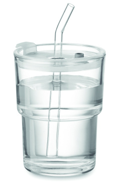 Логотрейд pекламные продукты картинка: Glass tumbler with straw 400ml