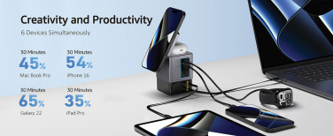 Лого трейд бизнес-подарки фото: Зарядное устройство Urban Vitamin Sacramento 105 Вт GAN + втягивающиеся кабели