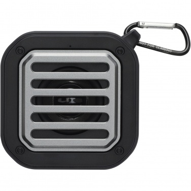 Logotrade profilreklam bild: Solo soldriven Bluetooth®-högtalare med karbinhake på 3 W av IPX5 RCS-återvunnen plast 