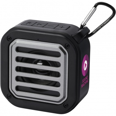 Logotrade profilprodukter bild: Solo soldriven Bluetooth®-högtalare med karbinhake på 3 W av IPX5 RCS-återvunnen plast 