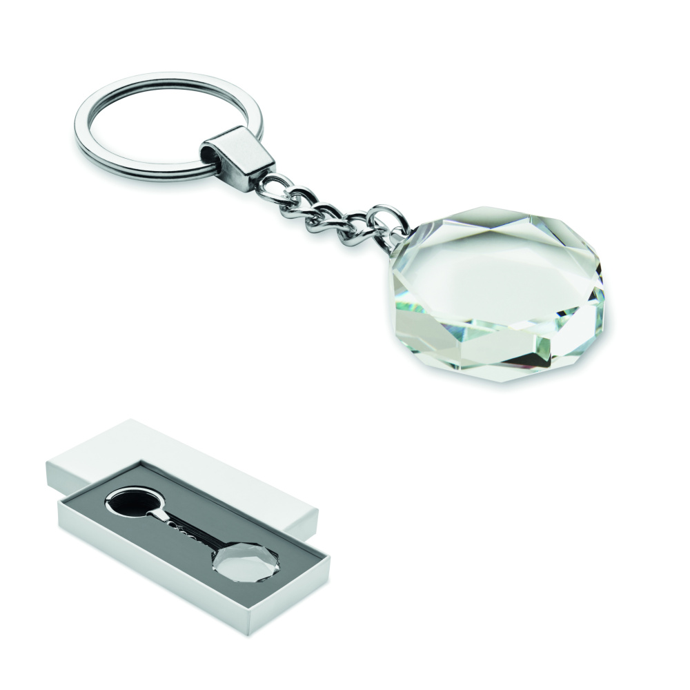 Logotrade profilprodukter bild: Rund nyckelring i glas