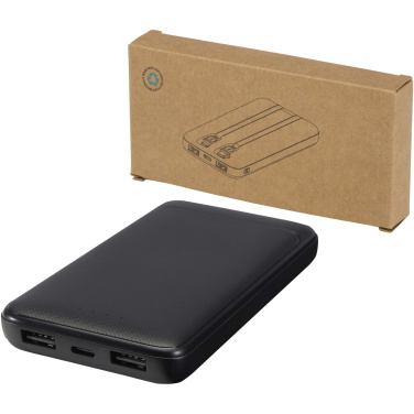 Logotrade presentreklam bild: Adhil 10 000 mAh 10 W powerbank av återvunnen plast med två inbyggda kablar